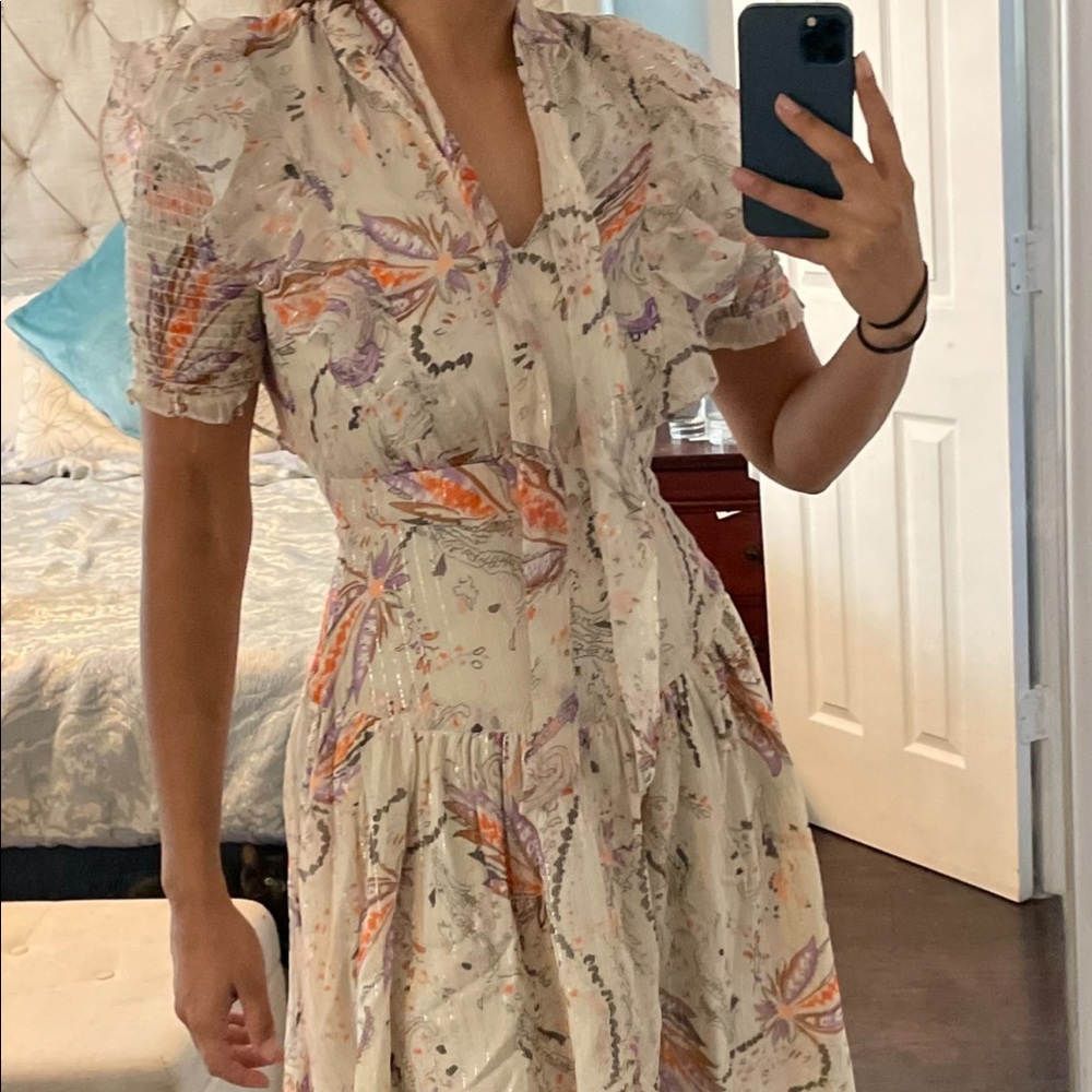 Walter Baker Asymmetrical Dress with Cream, Orange, and Purple